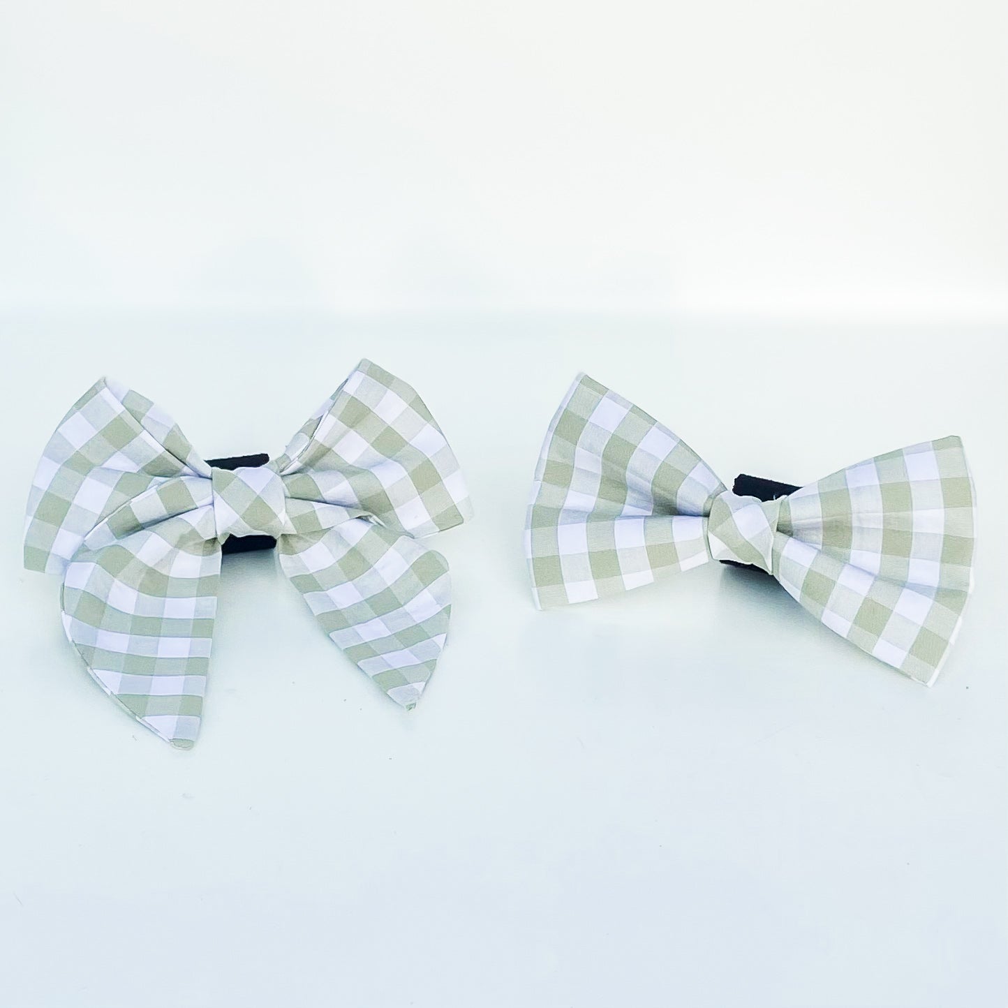 Sage green check plaid gingham dog bow pet accessory