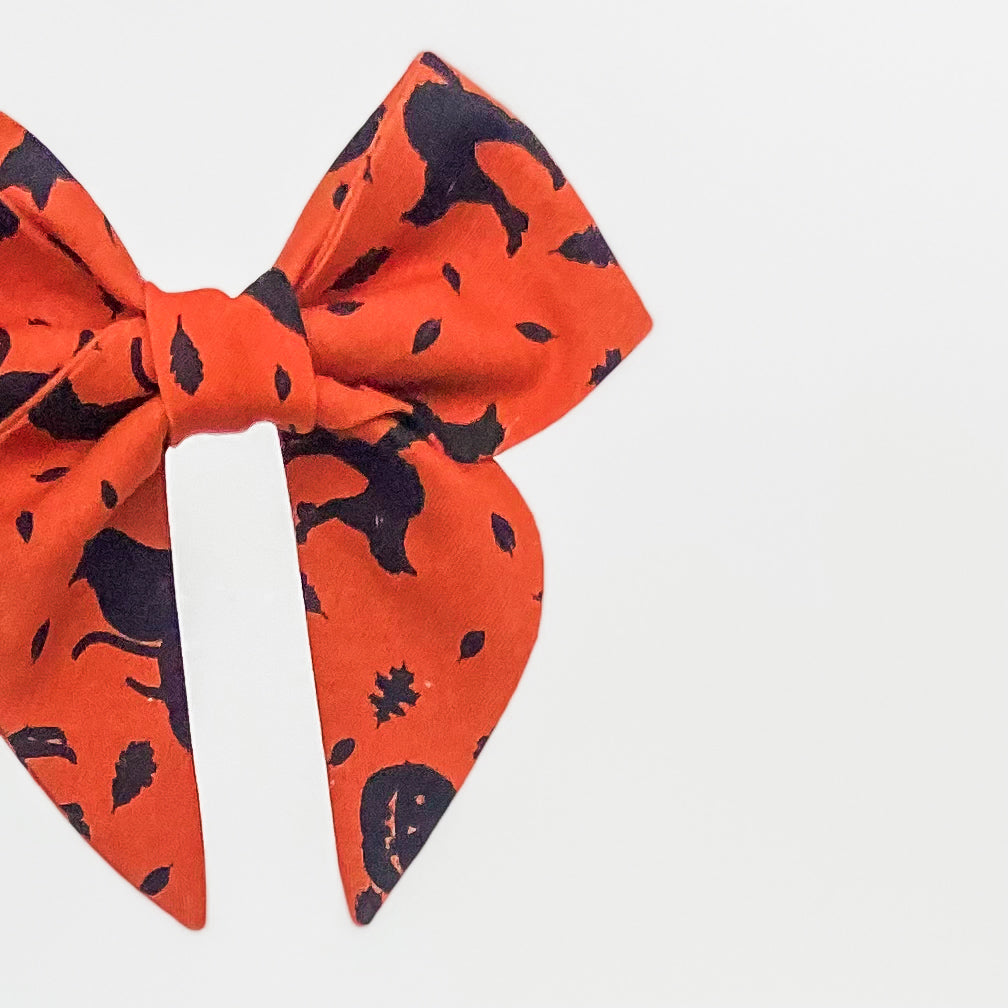 Halloween orange dog sailor bow with spooky cats and leaves pet accessory