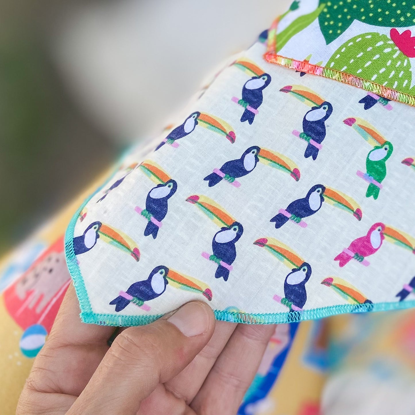 Colorful toucans tropical summer dog bandana- choose your trim color!
