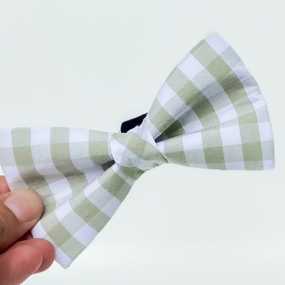 Sage green check plaid gingham dog bow pet accessory