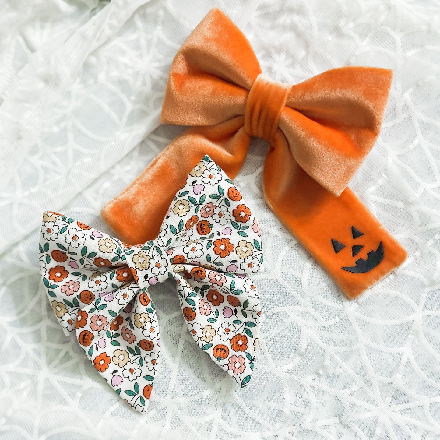 Pumpkin floral Halloween dog deluxe sailor bow accessory