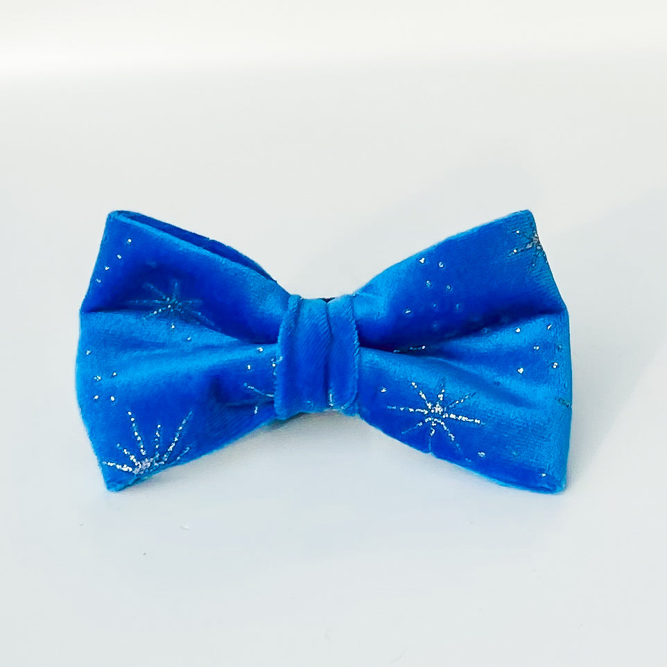 Starburst blue velvet dog bow accessory