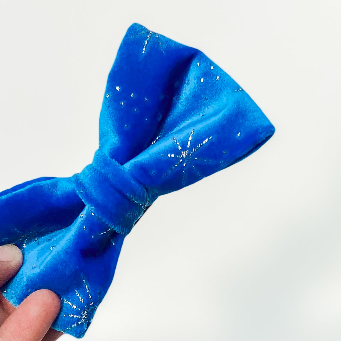 Starburst blue velvet dog bow accessory