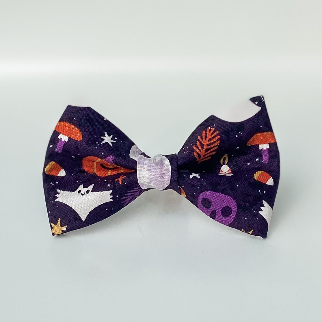 October 31 Halloween dog bow with mushrooms and full moon
