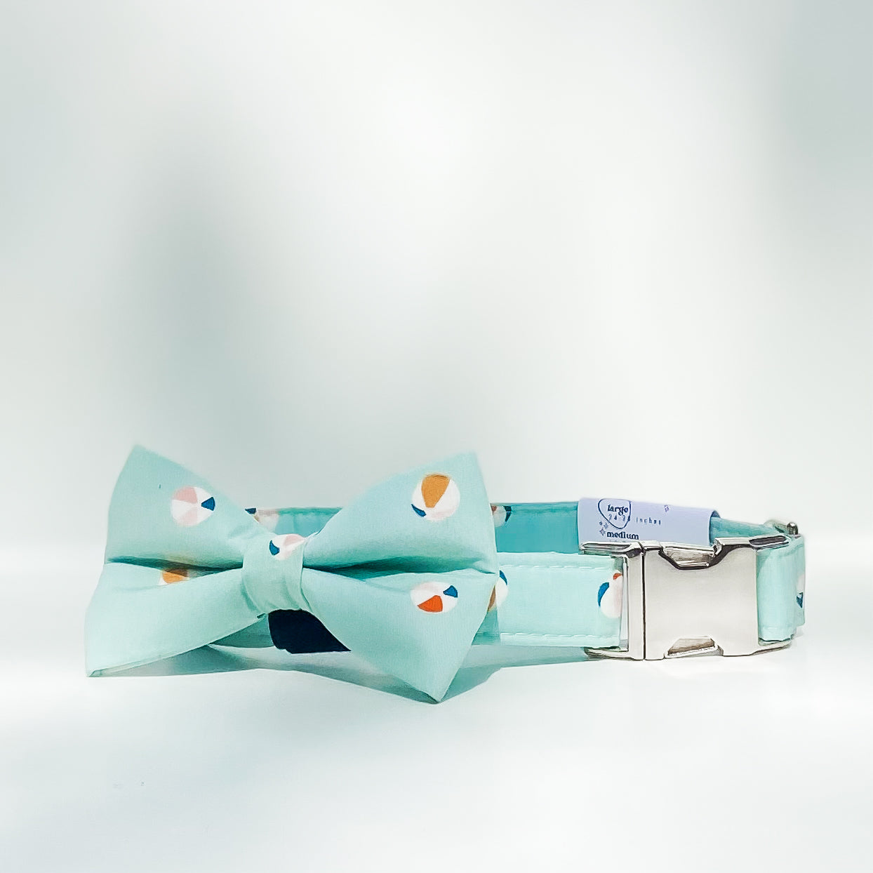 Beach ball aqua dog collar with silver hardware