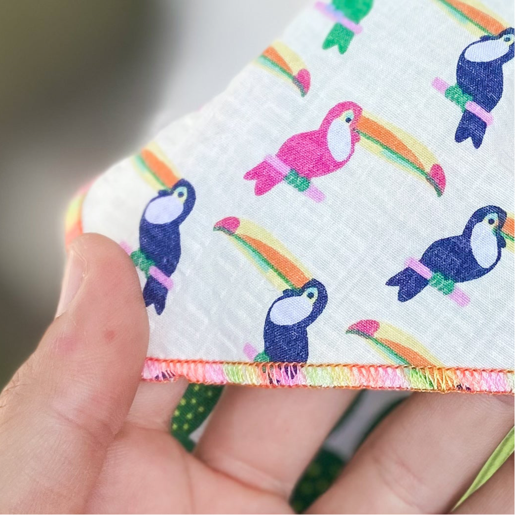 Colorful toucans tropical summer dog bandana- choose your trim color!