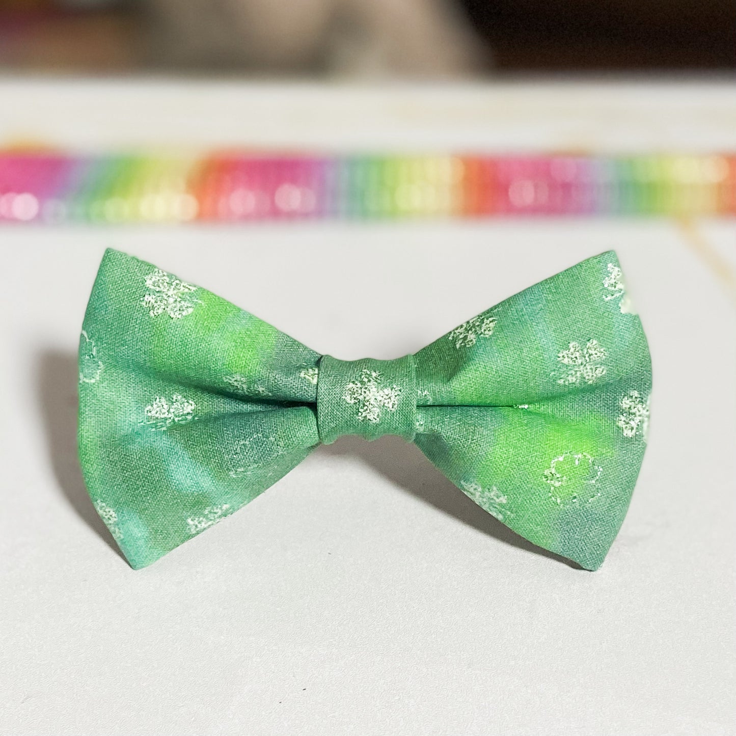 st pats green and glittery shamrocks dog bow tie pet accessory