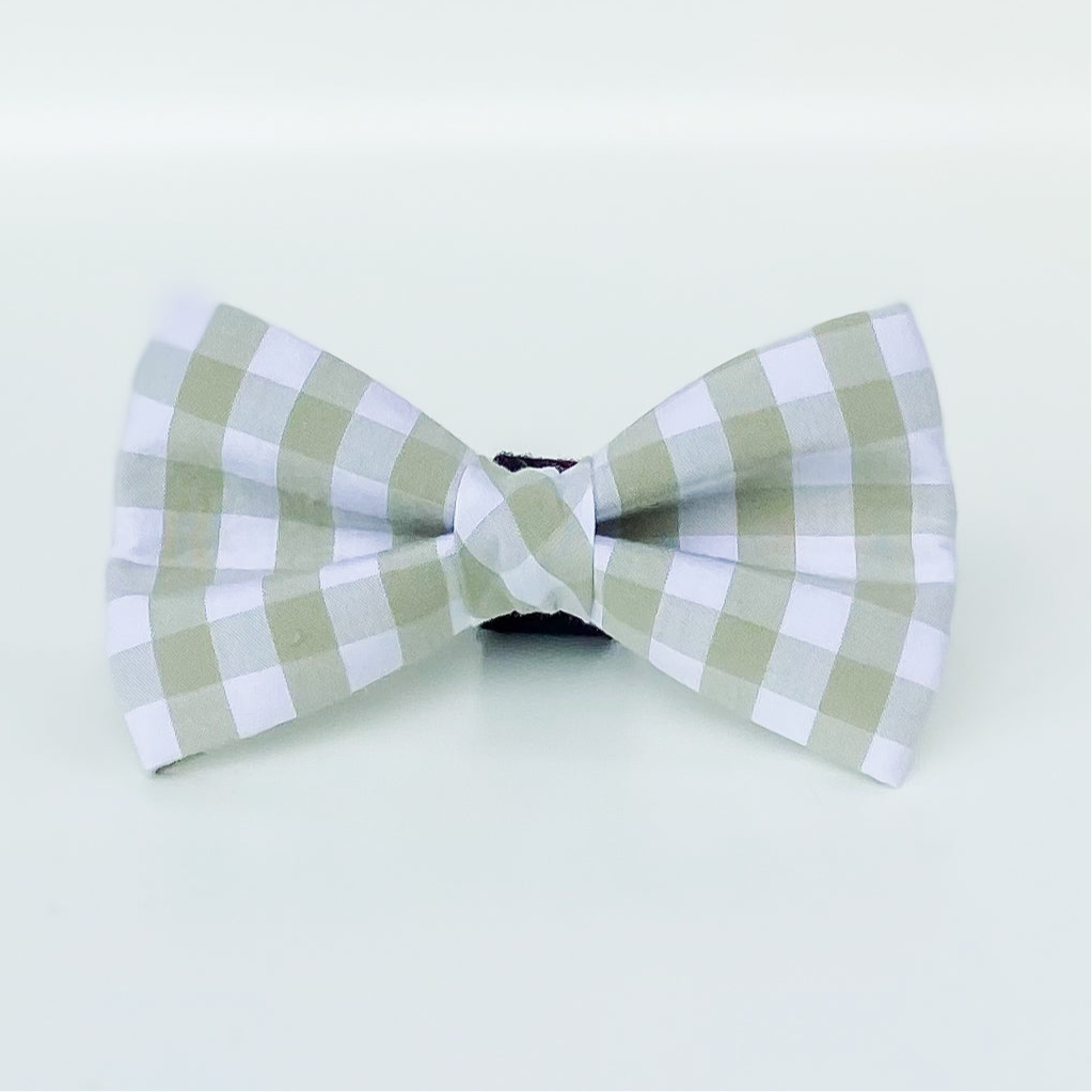 Sage green check plaid gingham dog bow pet accessory