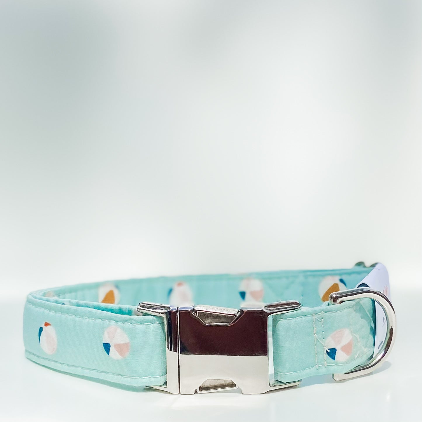 Beach ball aqua dog collar with silver hardware