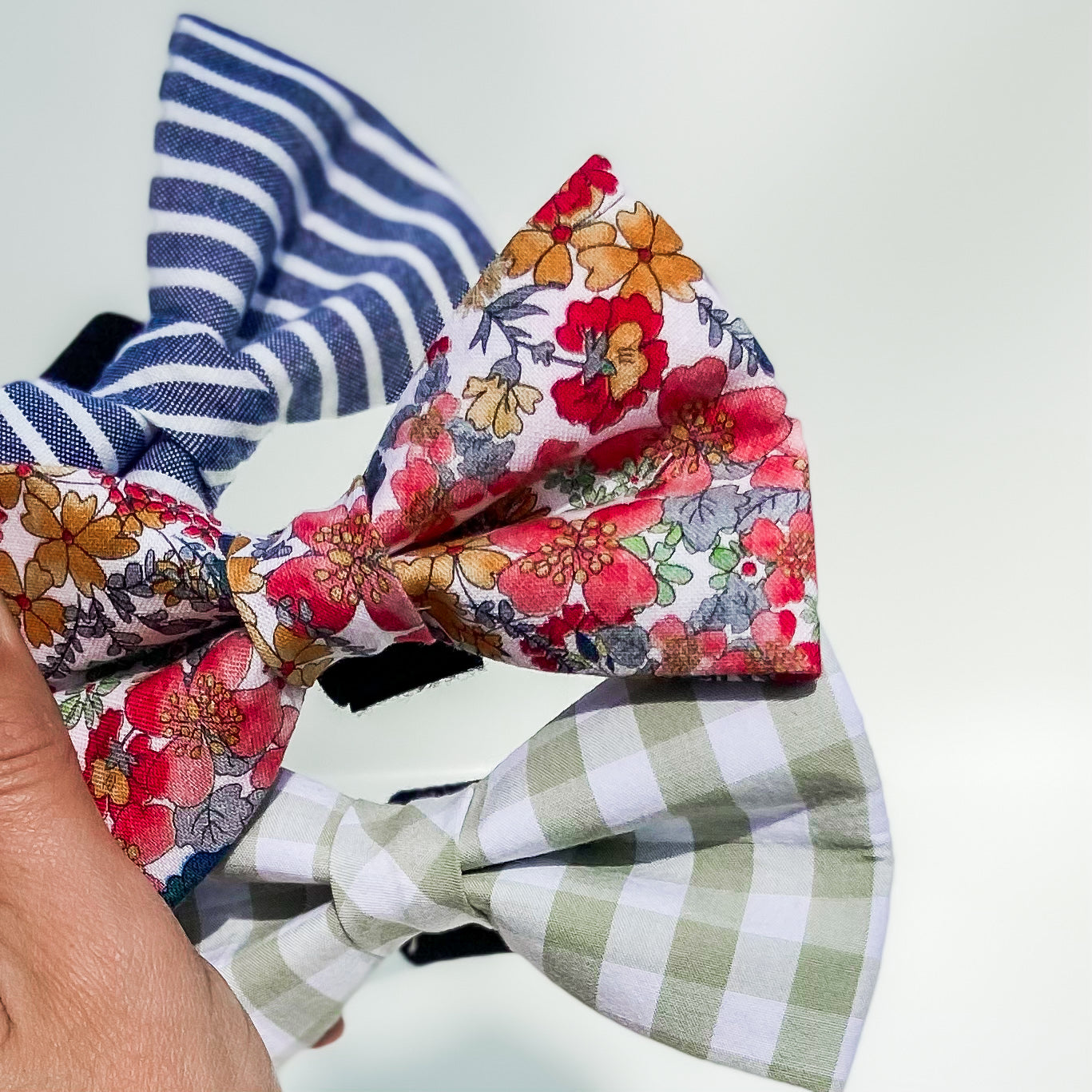 Sage green check plaid gingham dog bow pet accessory