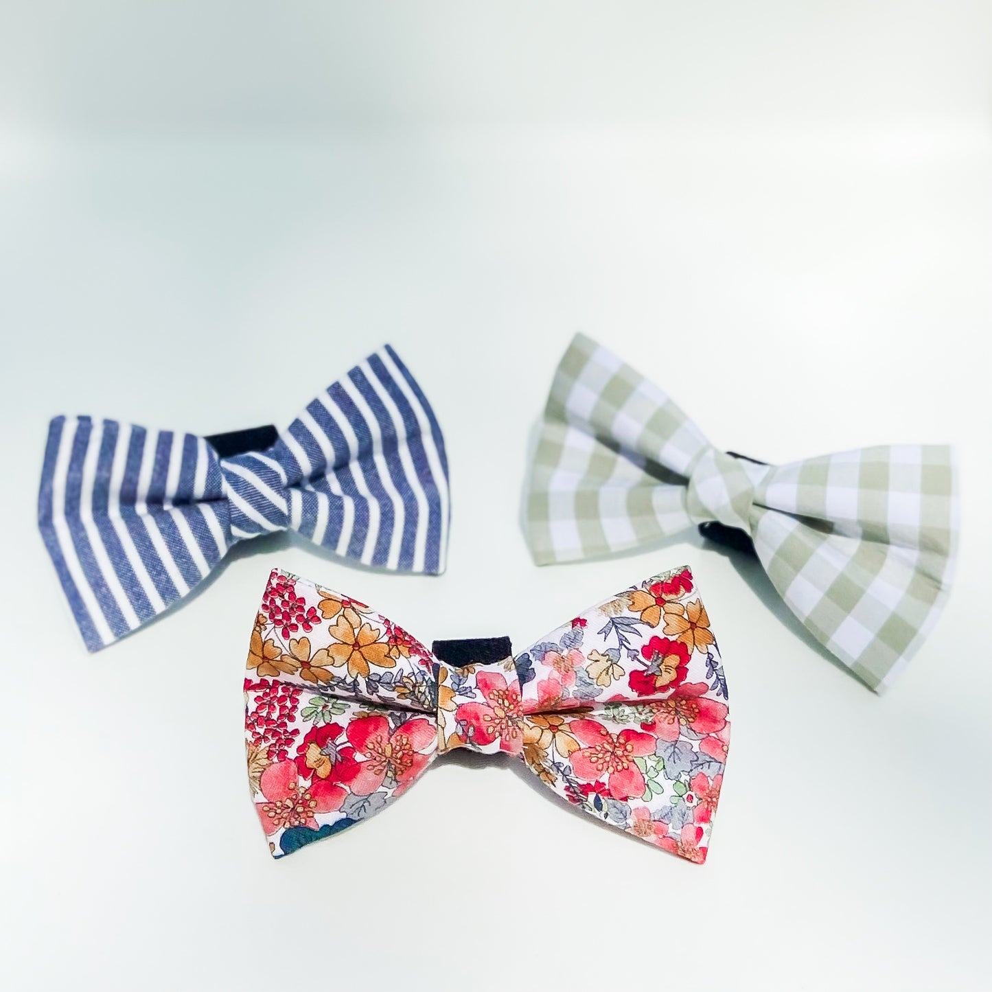 Chambray striped dog bow denim accessory