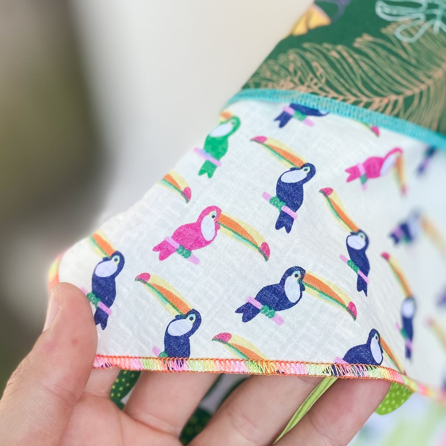 Colorful toucans tropical summer dog bandana- choose your trim color!