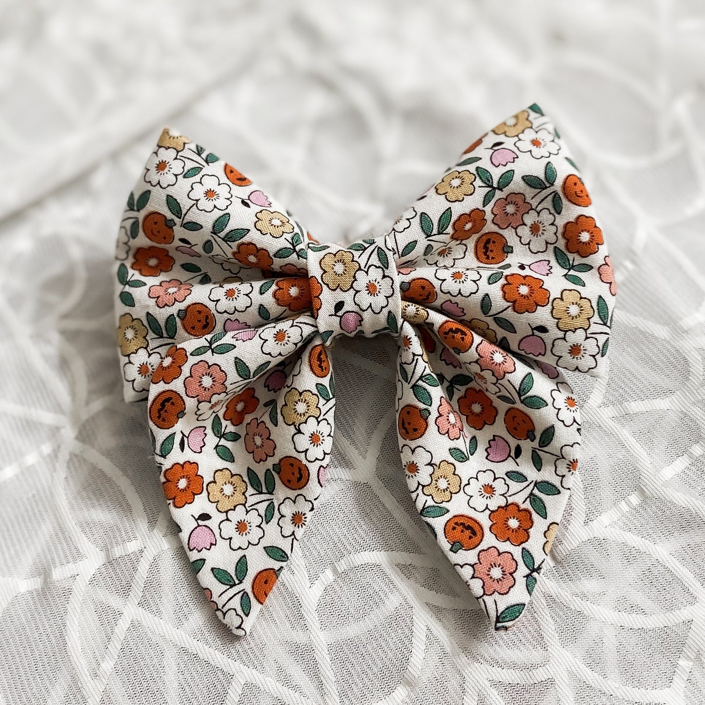 Pumpkin floral Halloween dog deluxe sailor bow accessory