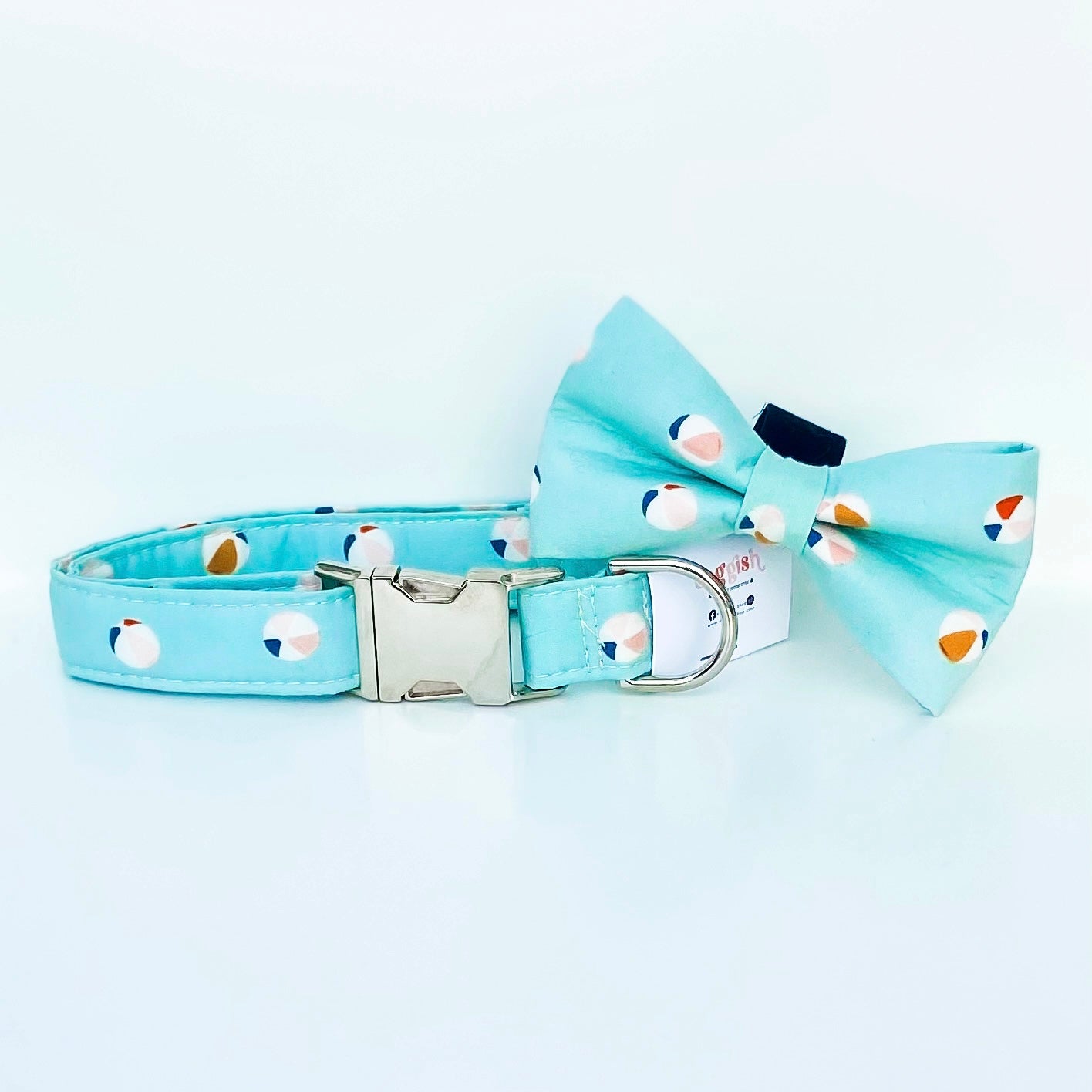 Beach ball aqua dog collar with silver hardware