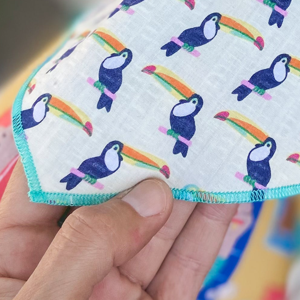 Colorful toucans tropical summer dog bandana- choose your trim color!