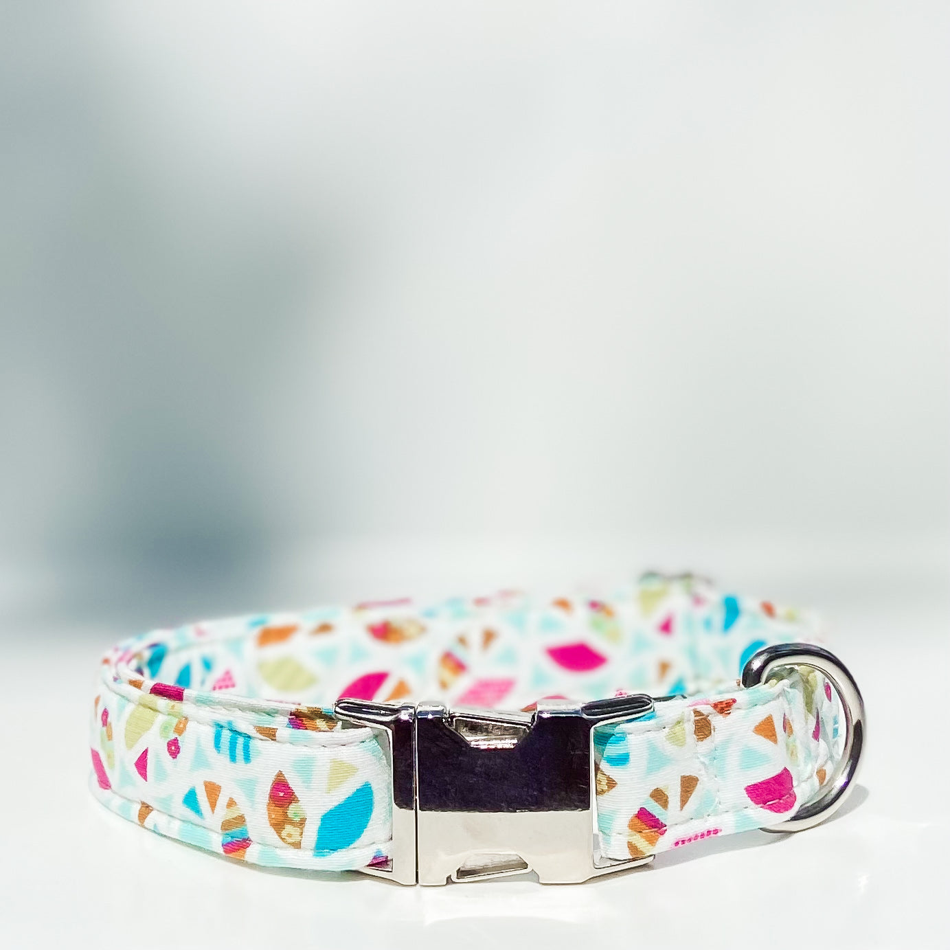 Peace bright aqua and pink dog collar with silver metal buckle