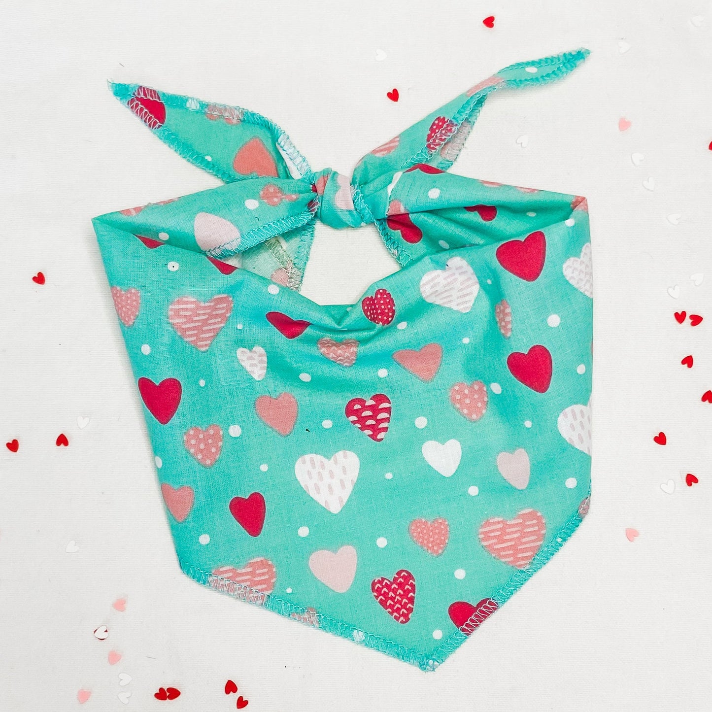 Teal and pink hearts valentine dog bandana pet accessory
