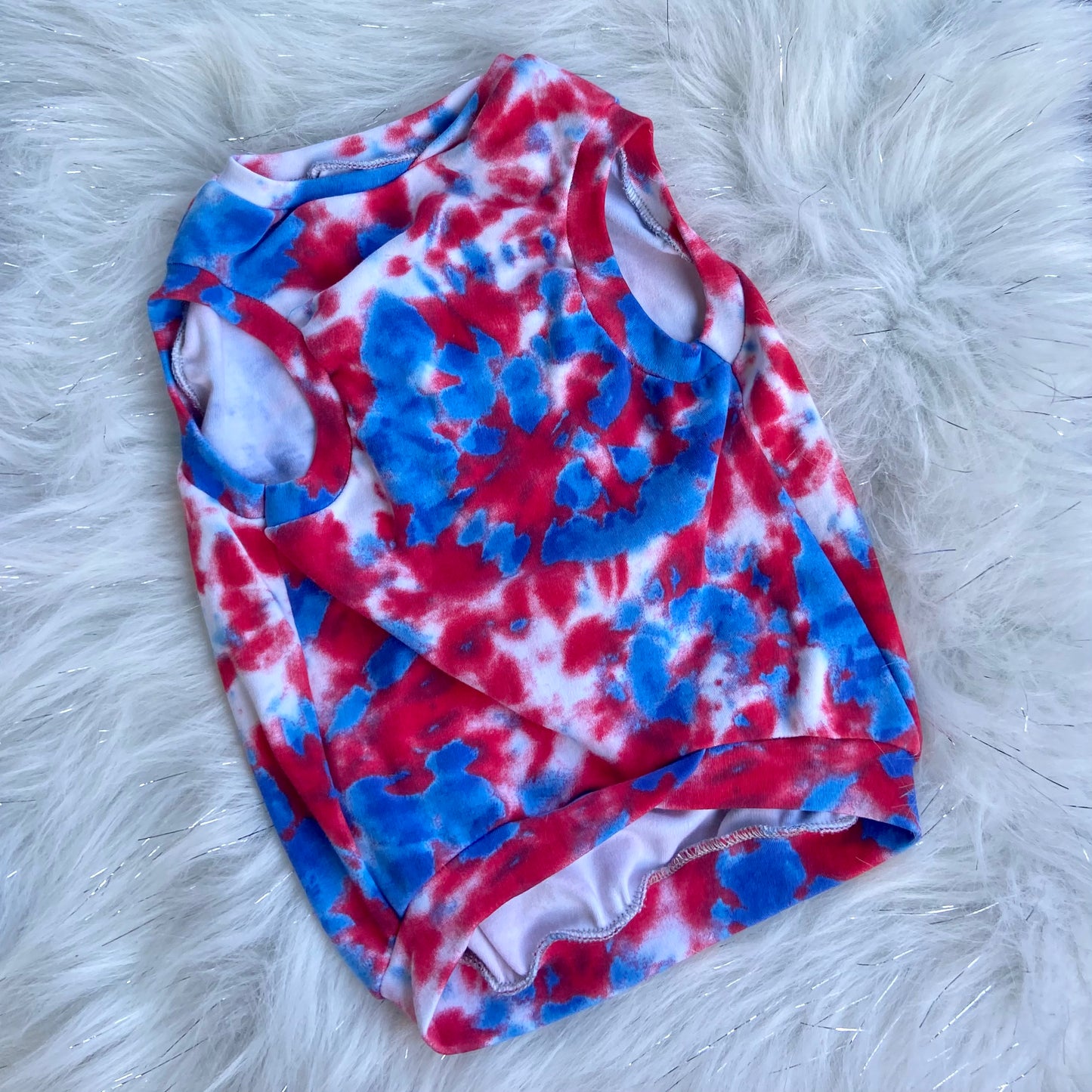 Red white and blue tie dye dog tank top