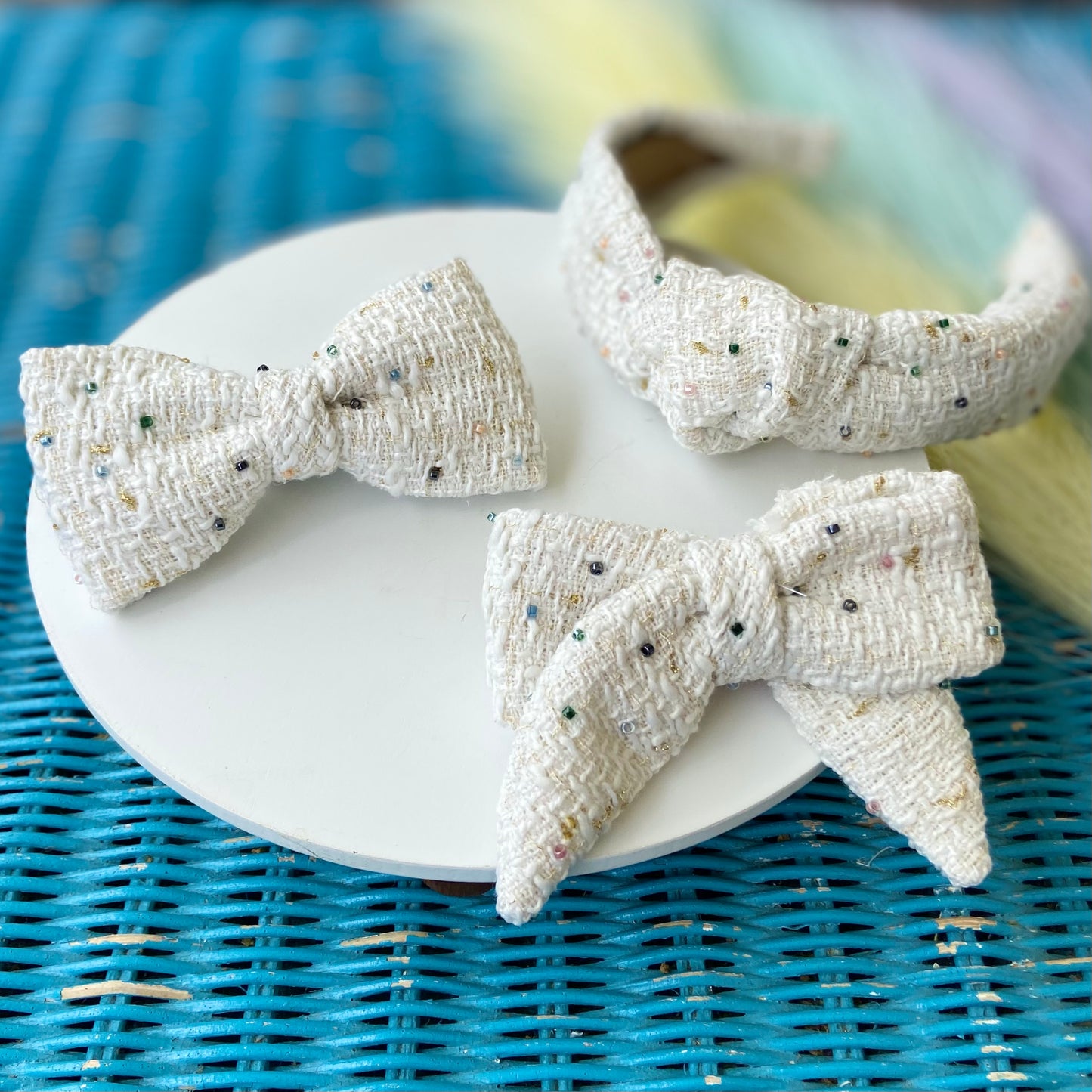 Brunch date! Tweed sailor dog bow