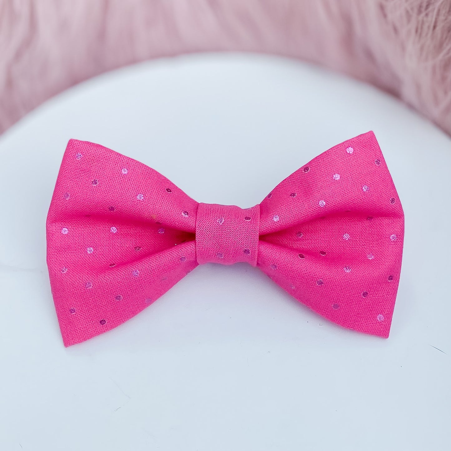Magenta sparkle barbiecore dog bow tie pet accessory
