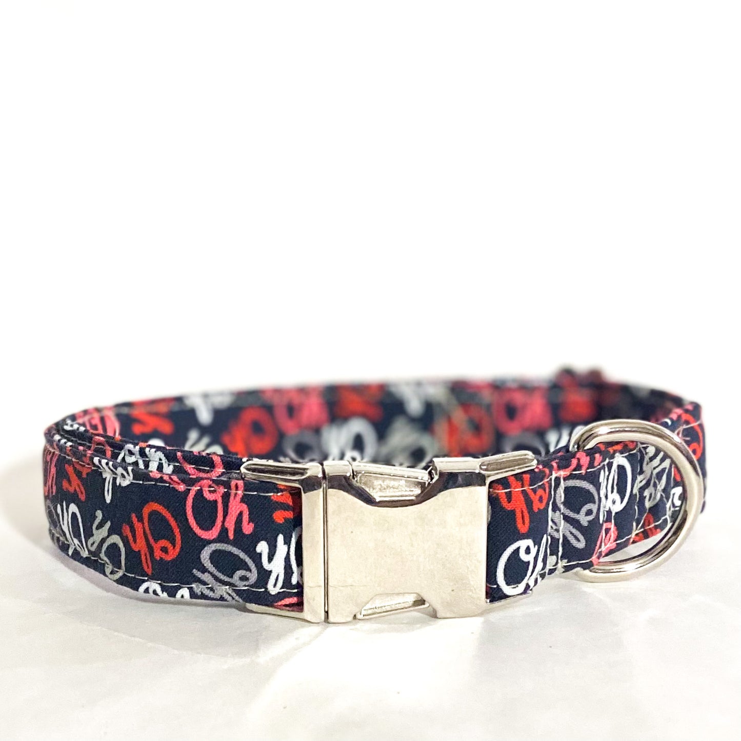 Scarlet and gray OH dog collar with silver hardware