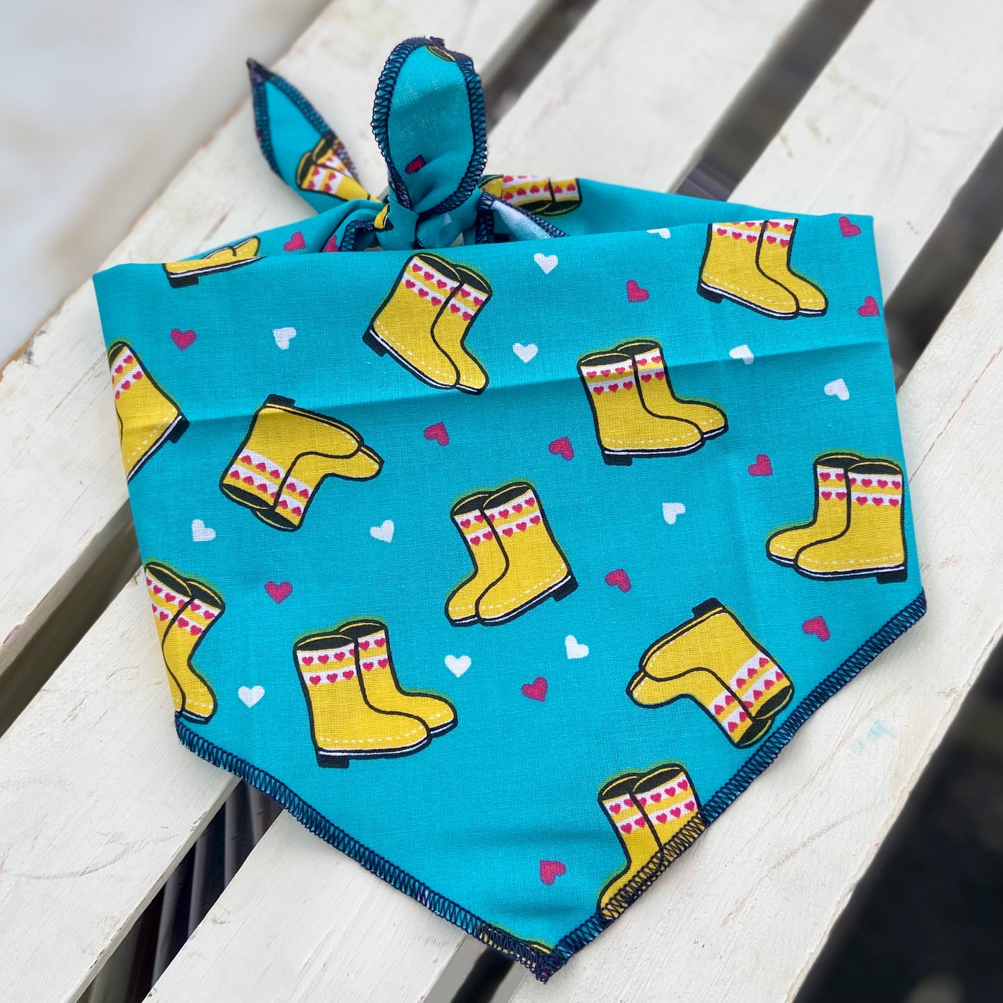 Singing in the rain rainboots and hearts dog bandana