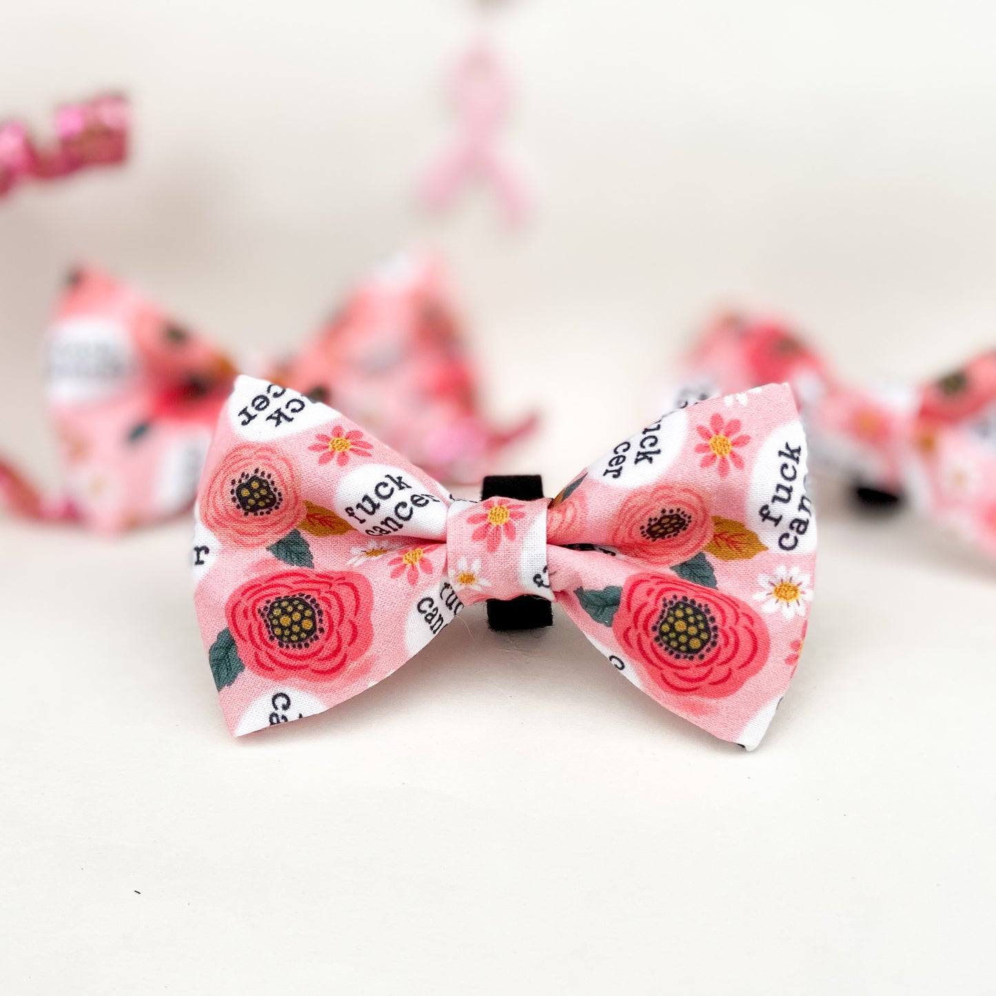 Fuck cancer pink floral dog bow pet accessory