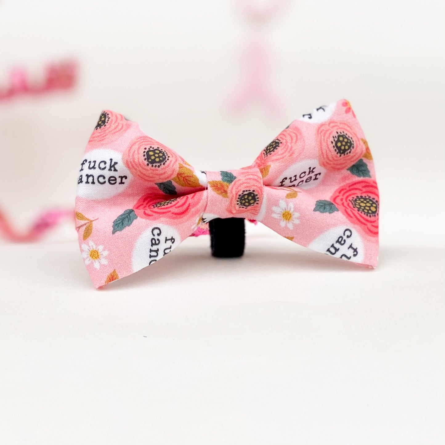 Fuck cancer pink floral dog bow pet accessory