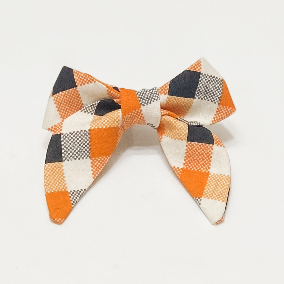 Small Fall-o-ween plaid Halloween dog sailor bow