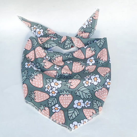 Strawberries and blossoms floral dog bandana muted palette