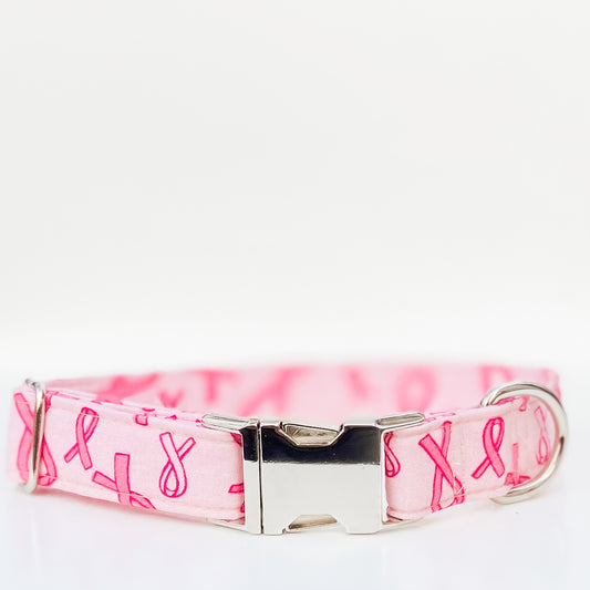 Pink breast cancer awareness ribbon dog collar