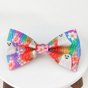 Rainbow ghosts faux embroidery Halloween dog bow tie pet accessory