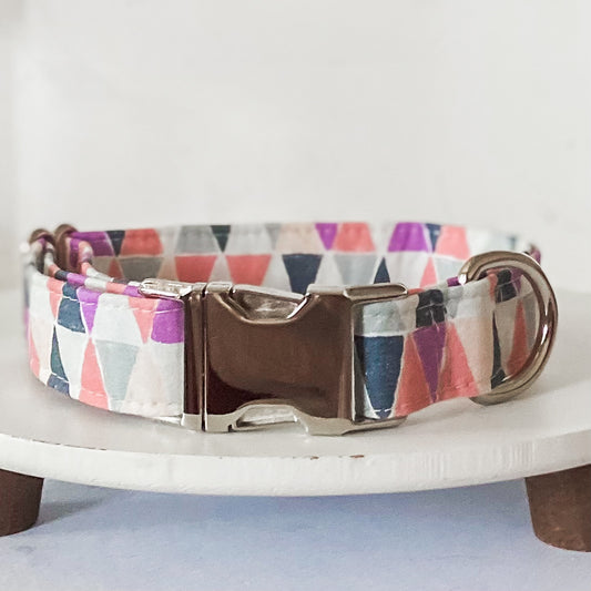 Colorful modern geometric pink and purple spring dog collar