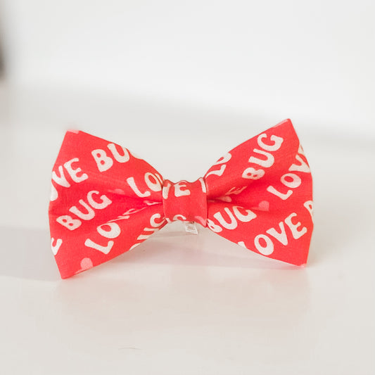 Love bug on red Valentine's dog bow pet accessory