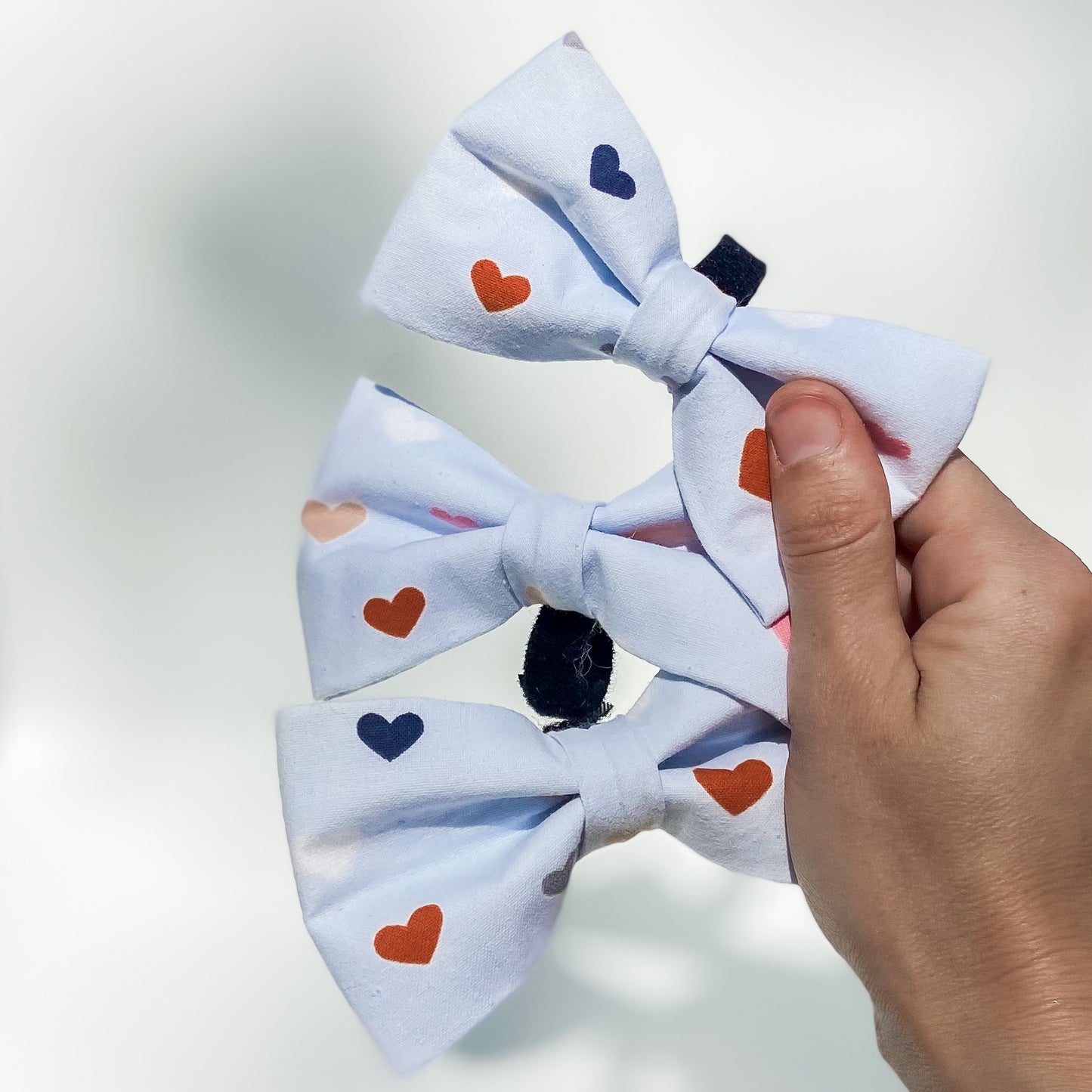 Baby blue and neutral hearts dog bow pet accessory