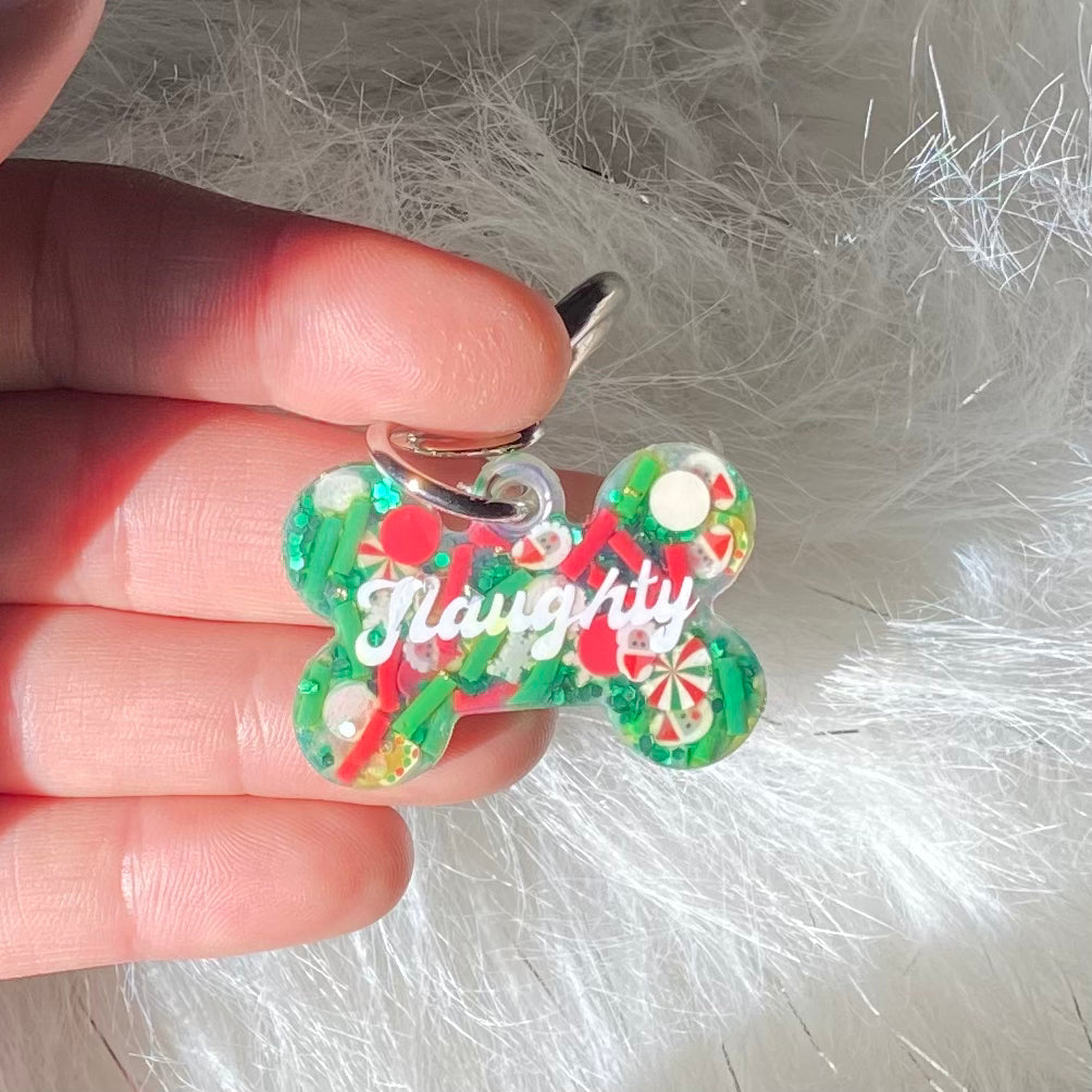 Santa green glitter collar charm