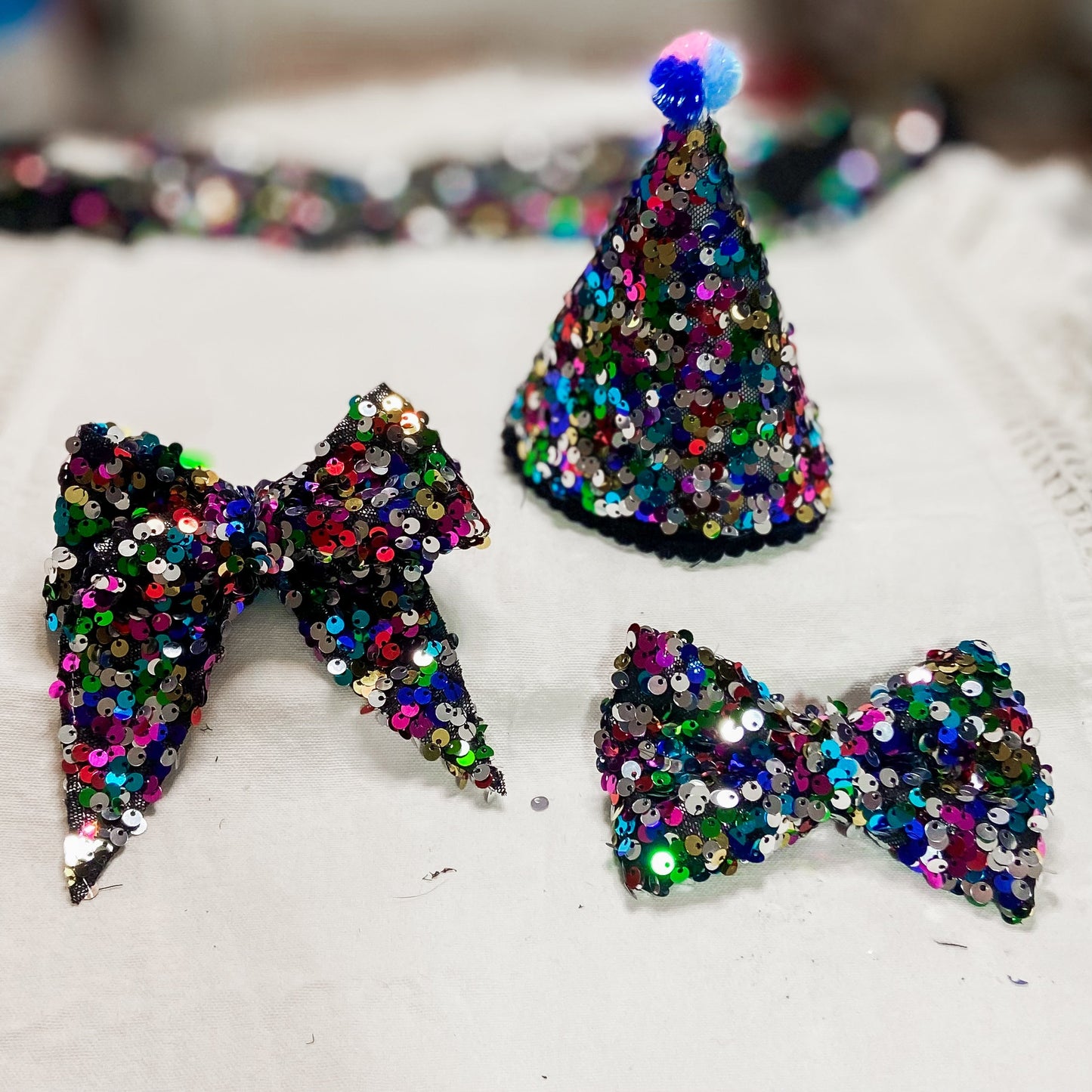 Bejeweled midnights sailor New Year’s Eve dog bow tie pet accessory