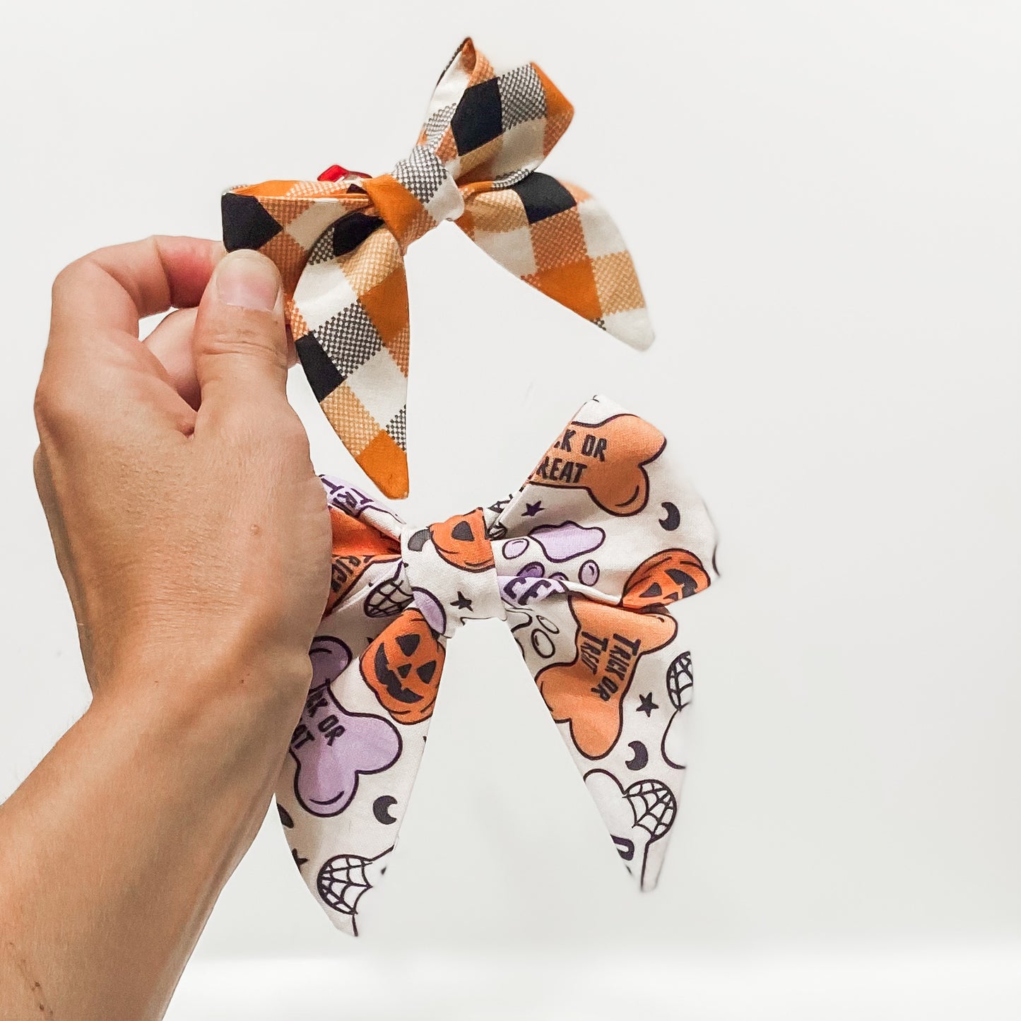Small Fall-o-ween plaid Halloween dog sailor bow