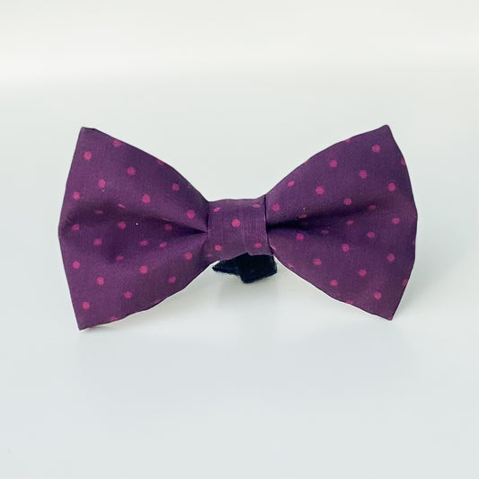 Deep plum fall dog bow tie with berry colored pin dots
