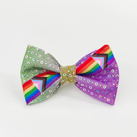 Sparkle progress pride dog bow accessory