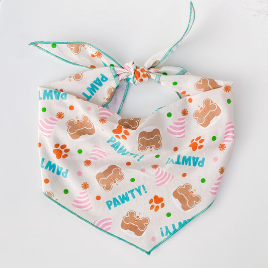 Pawty! Dog birthday bandana with cakes and hats gender neutral