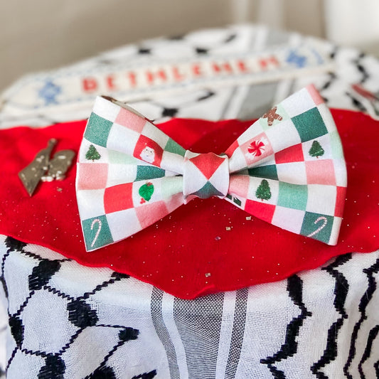 Red and green checkerboard Christmas dog bow tie pet accessory