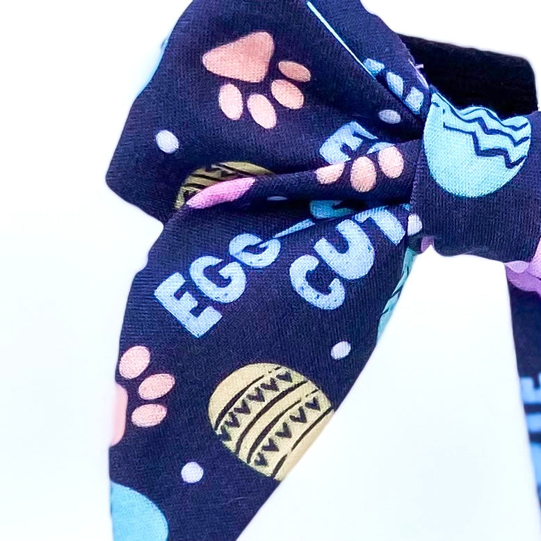 Egg-stra cute Easter spring dog sailor bow accessory pastels on dark blue
