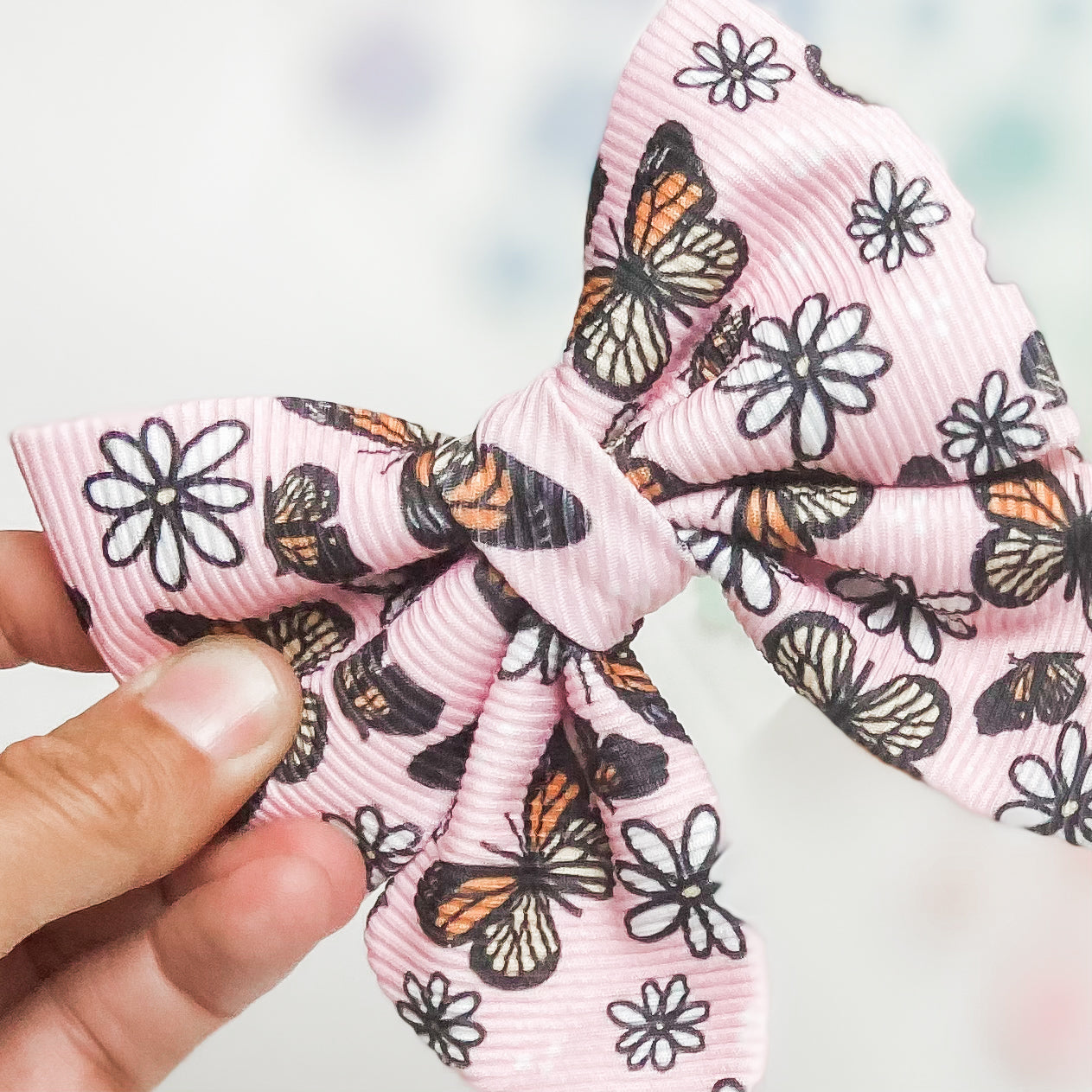 Pink butterflies and daisies dog deluxe sailor bow accessory