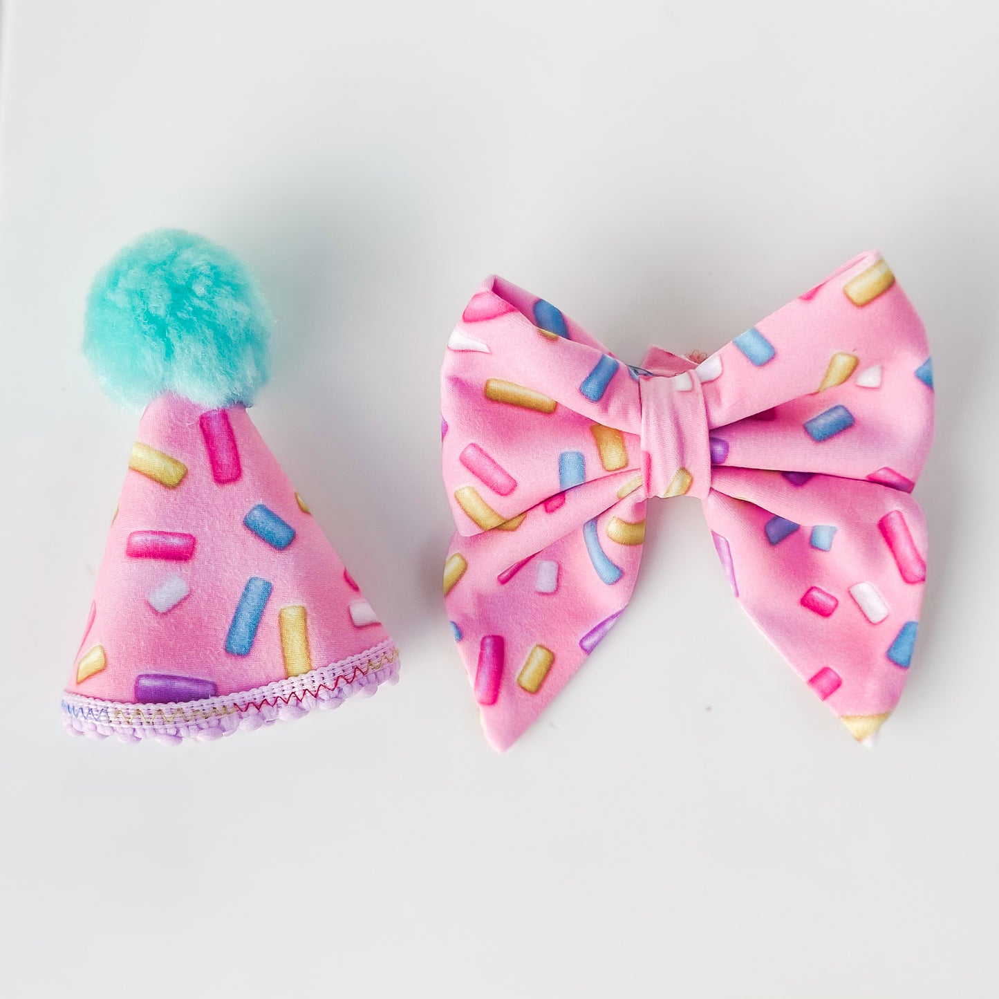 Sprinkles dog party hat with pink frosting dog birthday accessory