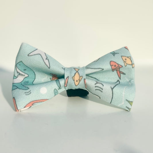 Colorful sharks and fish dog bow tie accessory