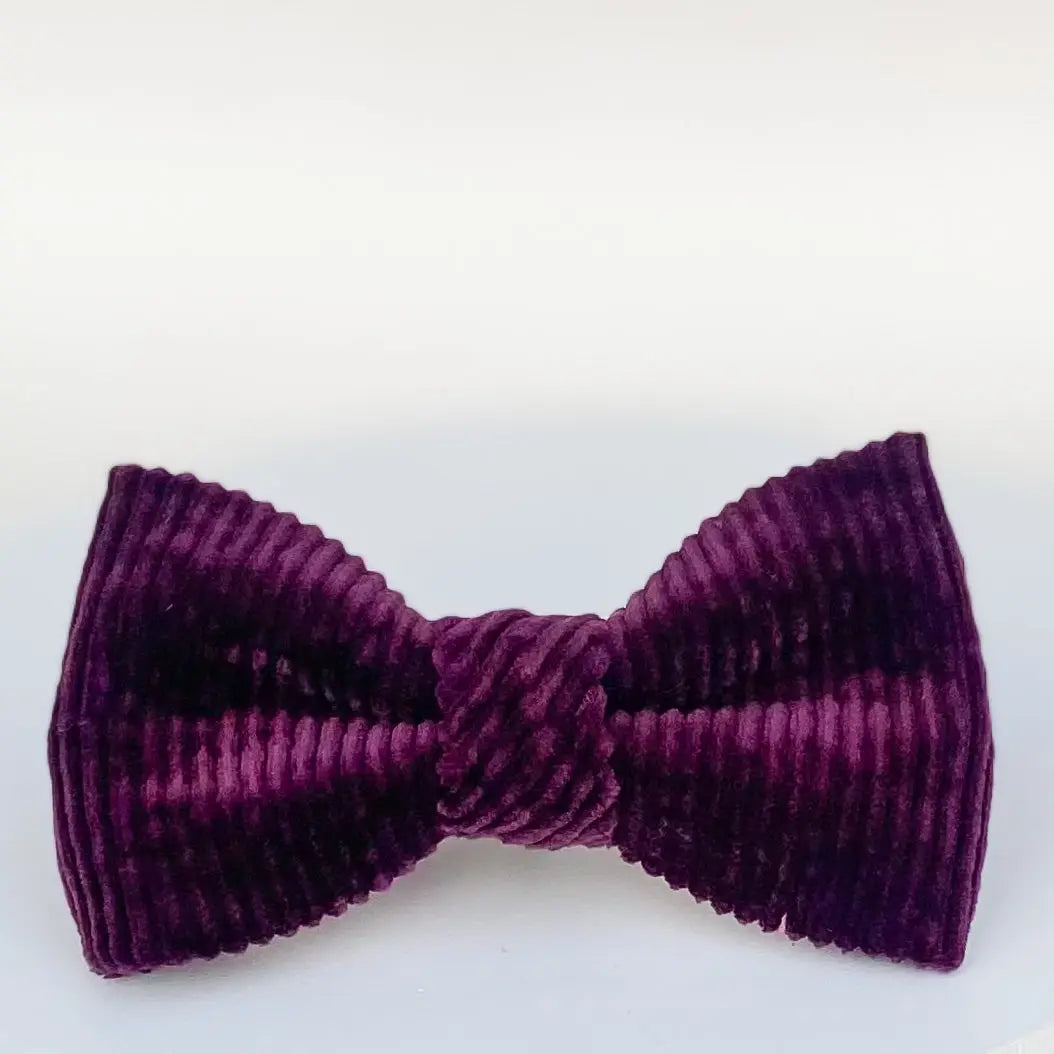 Chunky corduroy fall dog sailor bow accessory in plum