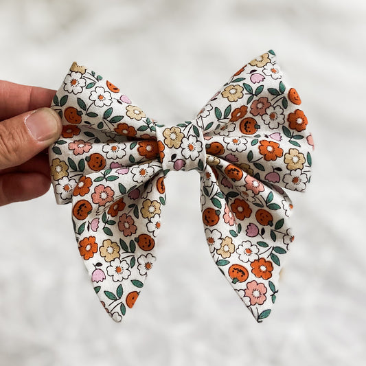 Pumpkin floral Halloween dog deluxe sailor bow accessory
