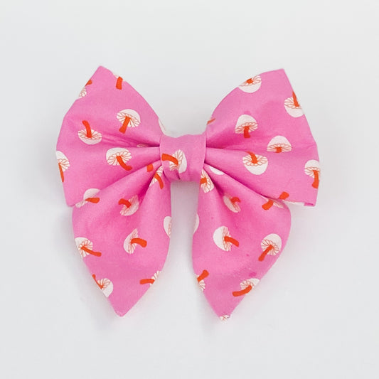 Pink and orange mushrooms dog deluxe sailor bow accessory for fall