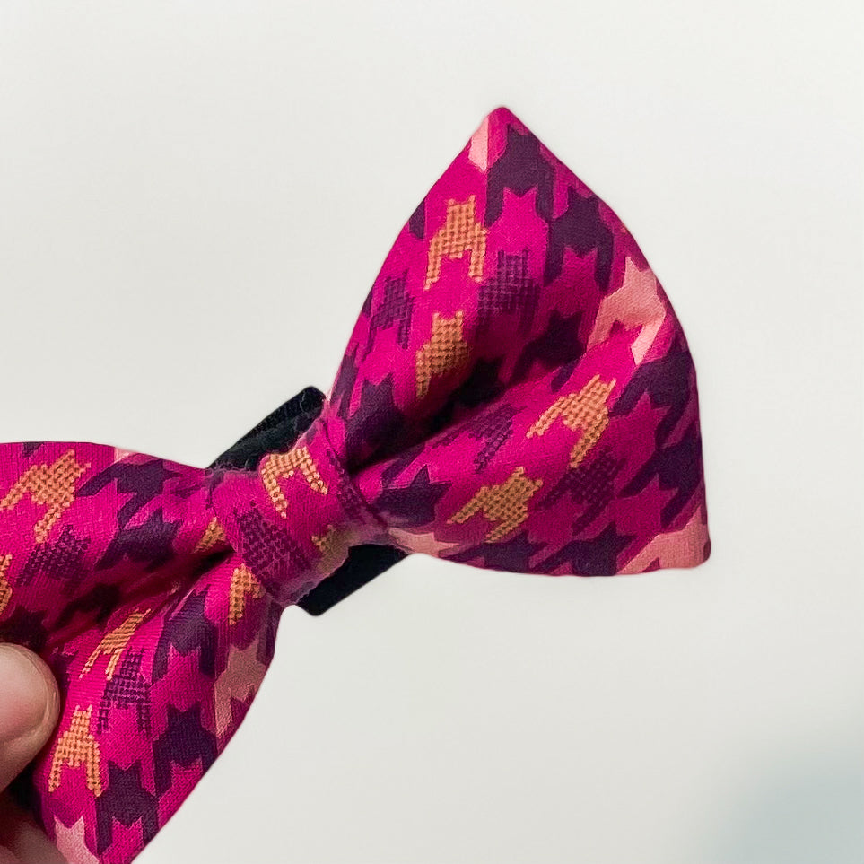 Berry and plum houndstooth fall dog bow tie accessory